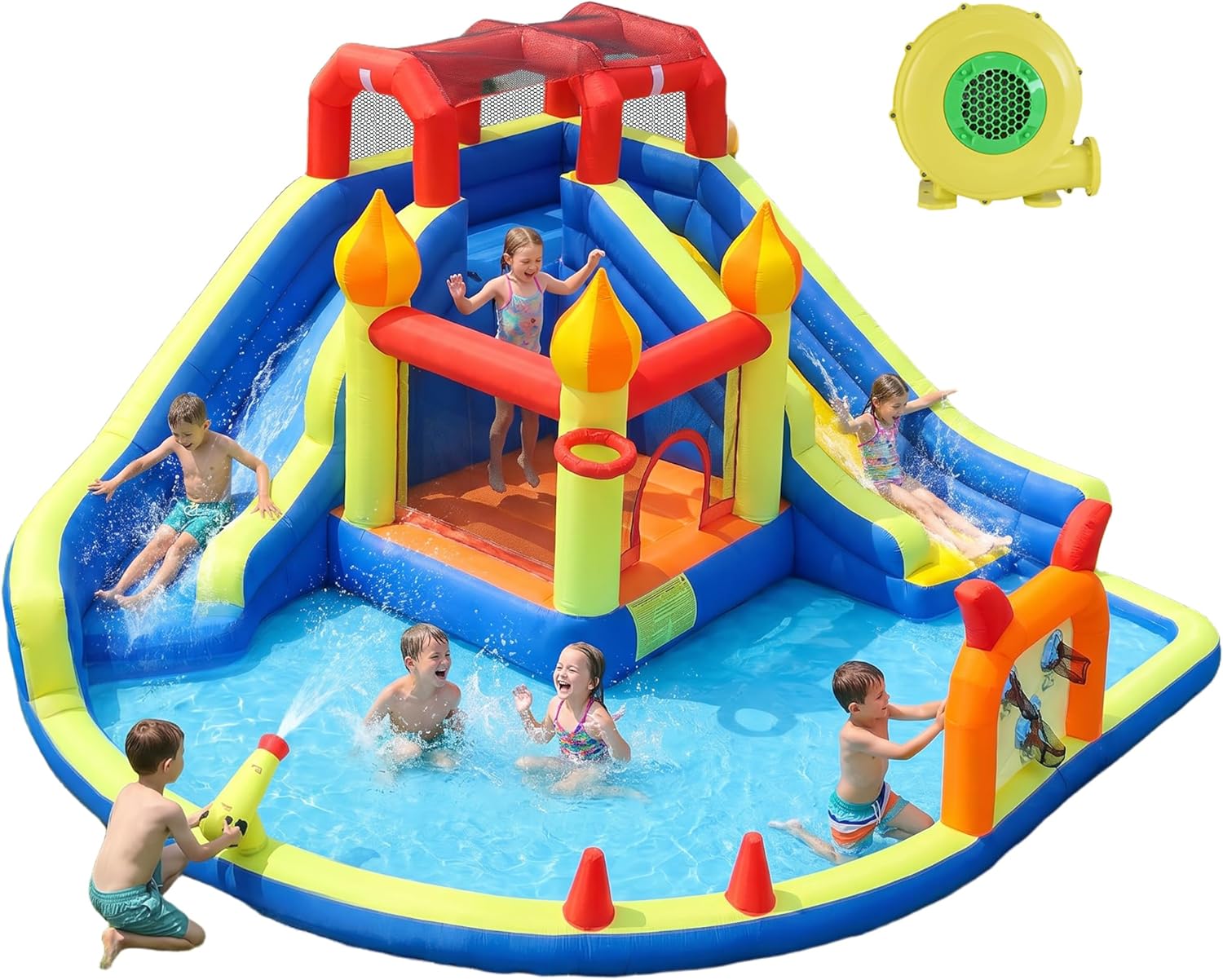 Kids Outdoor Fun - 어린이용 점핑 캐슬, 긴 에어 슬라이드
