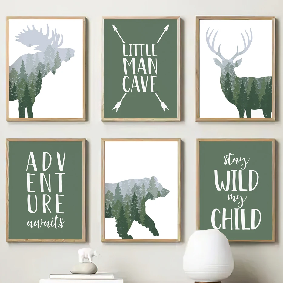 Kids Outdoor Quotes - 녹색 숲 사슴 곰 무스 인용문