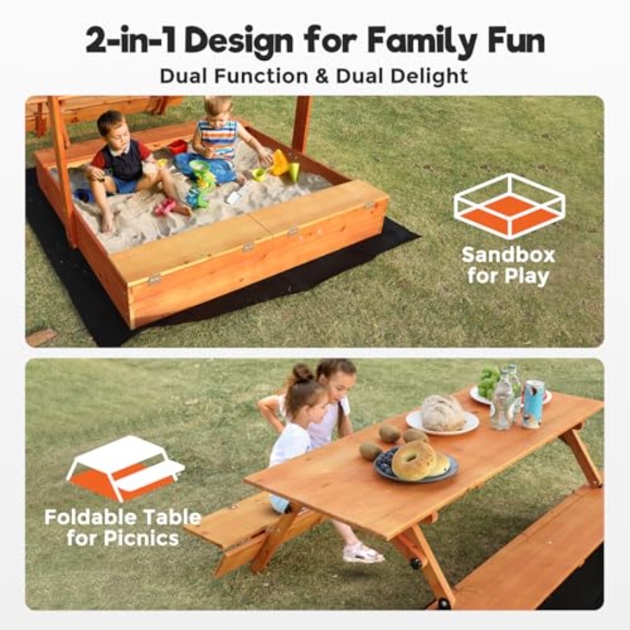 뒷마당 야외용 어린이 나무 모래놀이터, 피크닉 테이블  - Kids Outdoor Wooden Table 리뷰 및 가격