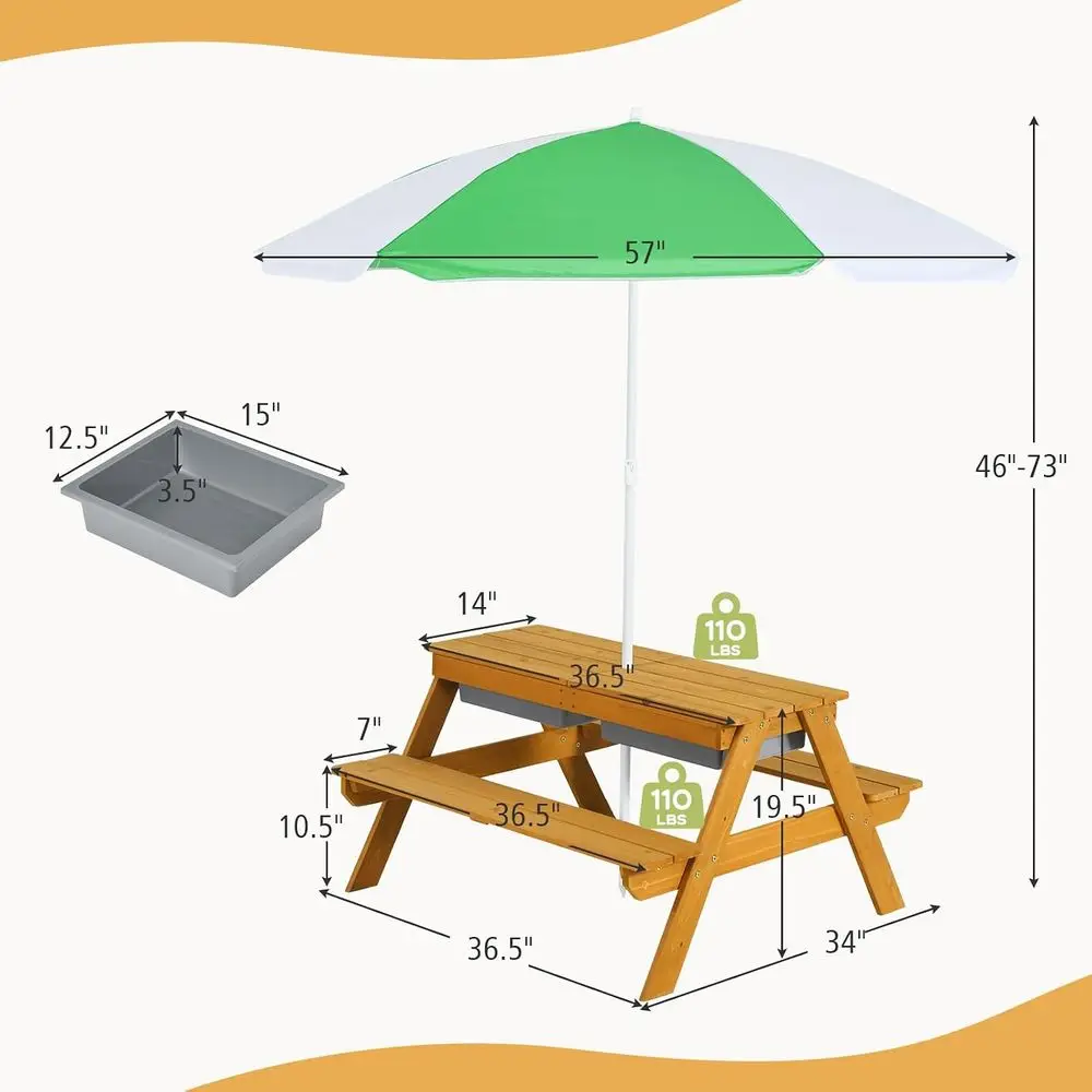3-in-1 높이 조절 가능한 우산형 어린이 피크닉 테 - Kids Outdoor Wooden Table 리뷰 및 가격