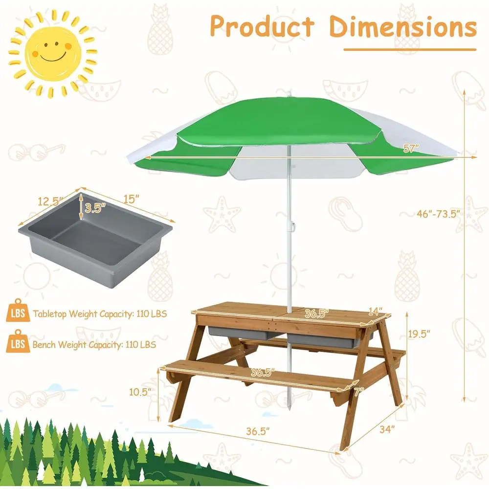 4-in-1 나무 모래놀이 및 물놀이 피크닉 테이블 ( - Kids Outdoor Wooden Table 리뷰 및 가격