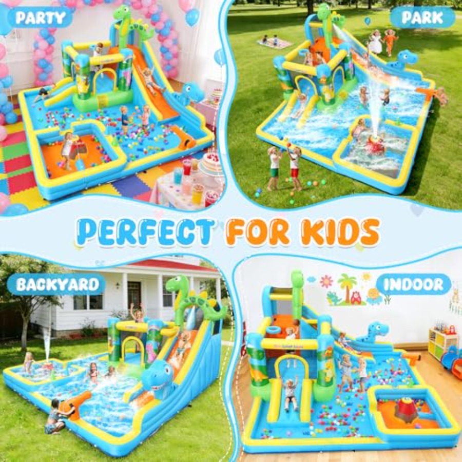 야외 마당용 풍선 워터 슬라이드: 공룡 테마 13-in - Kids Outdoor House With Slide 리뷰 및 가격