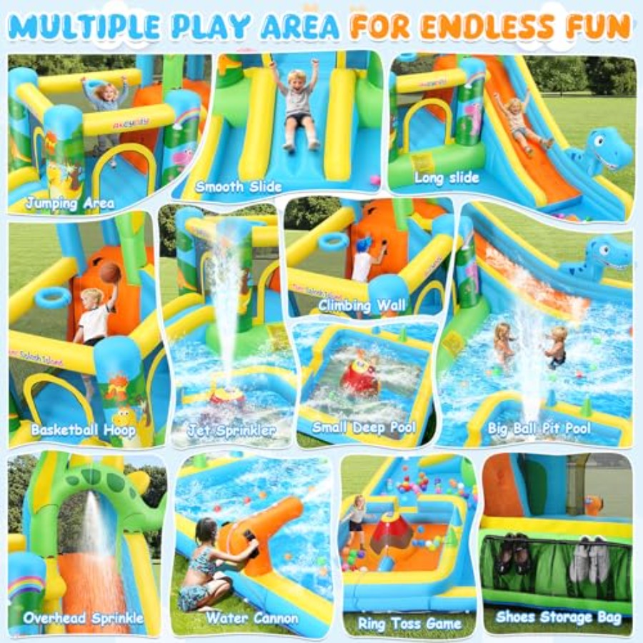 야외 마당용 풍선 워터 슬라이드: 공룡 테마 13-in - Kids Outdoor House With Slide 리뷰 및 가격