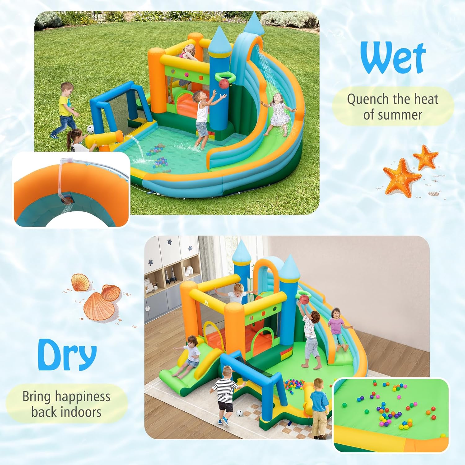 9-in-1 대형 어린이용 에어바운스 워터슬라이드 -  - Kids Outdoor House With Slide 리뷰 및 가격