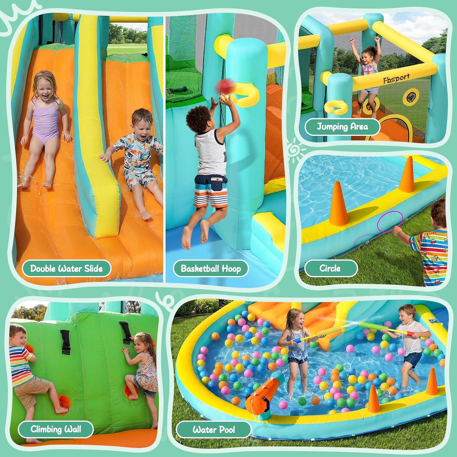 더블 슬라이드 에어바운스 워터파크, 물총과 송풍기 포함 - Kids Outdoor Fun 리뷰 및 가격