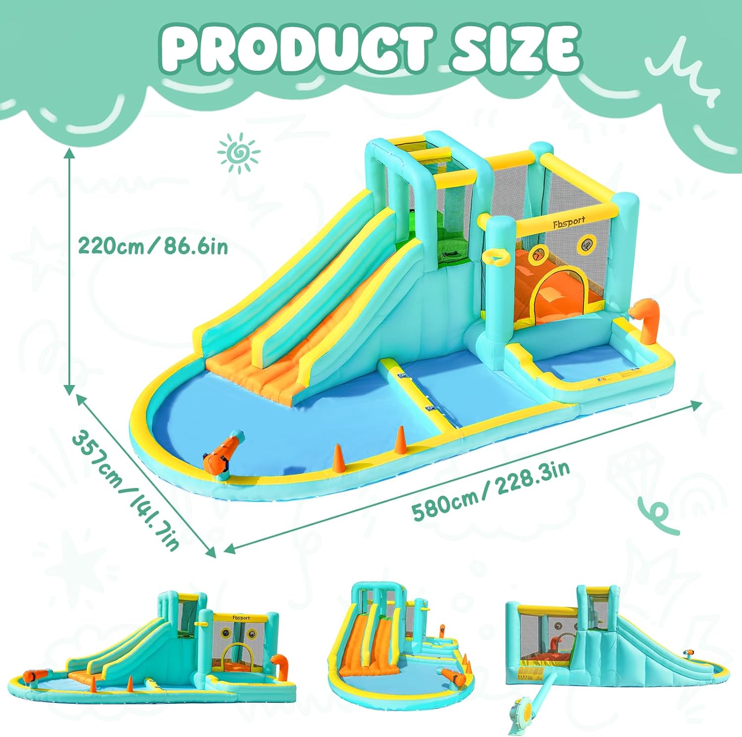 더블 슬라이드 에어바운스 워터파크, 물총과 송풍기 포함 - Kids Outdoor Fun 리뷰 및 가격