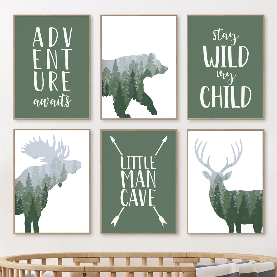 녹색 숲 사슴 곰 무스 인용문 벽 예술 캔버스 - 보육 - Kids Outdoor Quotes 리뷰 및 가격
