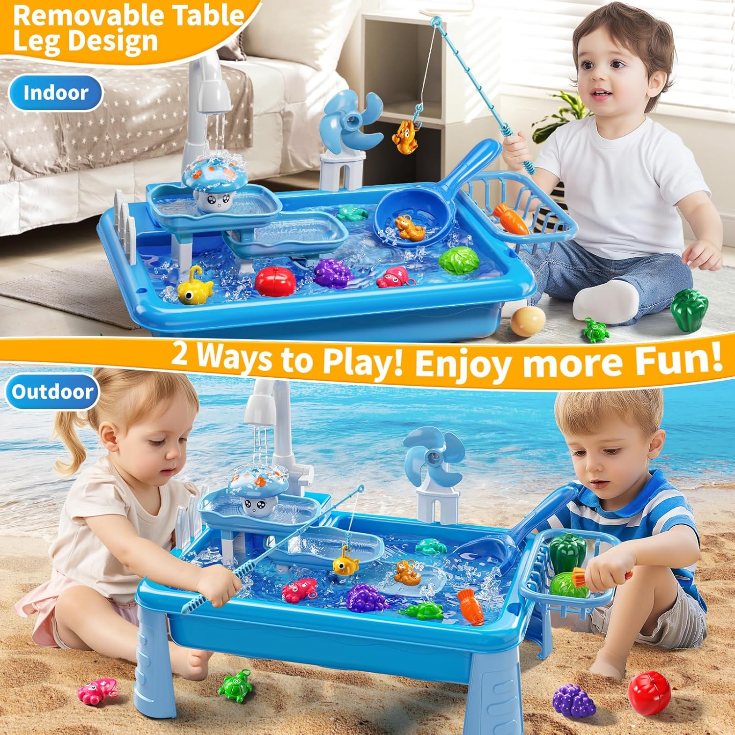 어린이용 물놀이 싱크대 장난감, 흐르는 물과 낚시 게임 - Kids Outdoor Folding Table 리뷰 및 가격