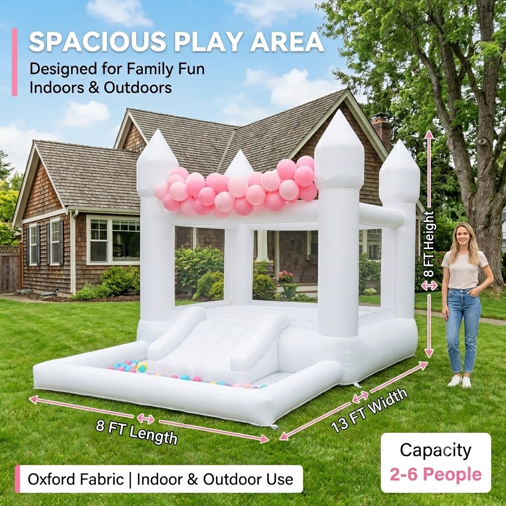 (송풍기 포함)13x8x8피트 풍선형 화이트 바운스 하 - Kids Outdoor House With Slide 리뷰 및 가격